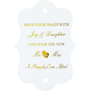 G2PLUS Wedding Favors Tags, 100PCS Gold Wedding Send Off Tags, The New Mr & Mrs. Label Tag, 2.8X2 in White Paper Gift Tag with String for Bridal Shower, Anniversary Celebration in Saudi Arabia