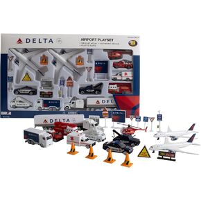 Daron Delta Airport 25-Piece Die-Cast Metal and Plastic Airplanes, Vehicles, and Accessories Playset Toy and Collectible for Ages 3+ in Saudi Arabia
