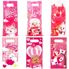 DIYASY 48 Pcs Valentine’s Day Plastic Gift Treat Bags, Small Candy Bags with Handle for Kids Pink Red Heart Valentine Bag Wedding Party Favor Classroom Gift Exchange in Saudi Arabia