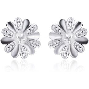925 Sterling Silver CZ Bloom Flower Earrings Fitting for Pearl, Earring Post Findings with Pearl Seat for DIY Jewelry Making in Kuwait