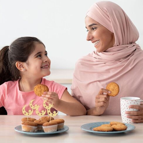 24 قطعة من أغطية الكب كيك الذهبية اللامعة من Gyufise لعيد مبارك ورمضان كريم والإسلامي والمسلم والزفاف وحفلات أعياد الميلاد in Kuwait