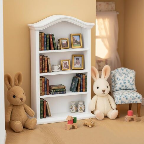 Miniature Book Shelf 1:12 Mini Bookshelf Dollhouse Furniture Accessories White Wooden Bookcase for Doll House, Books Storage Shelves, Classic Display Decoration Accessories, Cute Small Items in Saudi Arabia