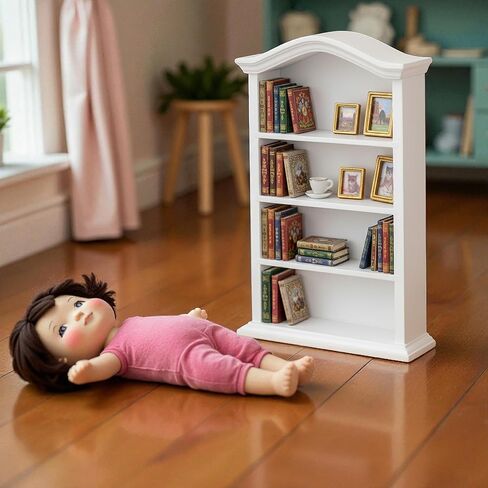 Miniature Book Shelf 1:12 Mini Bookshelf Dollhouse Furniture Accessories White Wooden Bookcase for Doll House, Books Storage Shelves, Classic Display Decoration Accessories, Cute Small Items in Saudi Arabia
