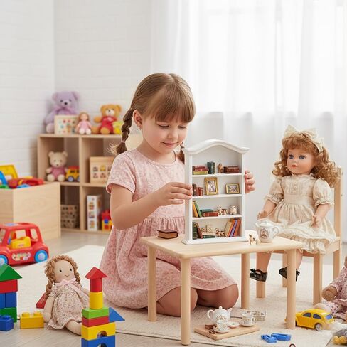 Miniature Book Shelf 1:12 Mini Bookshelf Dollhouse Furniture Accessories White Wooden Bookcase for Doll House, Books Storage Shelves, Classic Display Decoration Accessories, Cute Small Items in Saudi Arabia