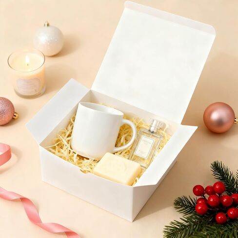 Frantis 12 حزمة من صناديق الهدايا البيضاء، صندوق هدايا مقاس 8x8x4 بوصة مع أغطية، صندوق اقتراح وصيفة العروس DIY، صندوق قابل لإعادة التدوير، قابل للطي لحفلات الزفاف، هدايا الحفلات in Kuwait