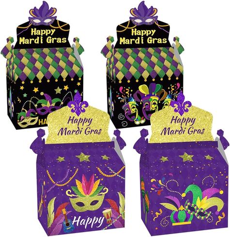 CMSSHUAI 12 Pcs Mardi Gras Gift Box Masquerade Treat Goodie Boxes Cardboard Candy Boxes for Mardi Gras Party Favors Birthday Decorations Snack Supplies in Saudi Arabia