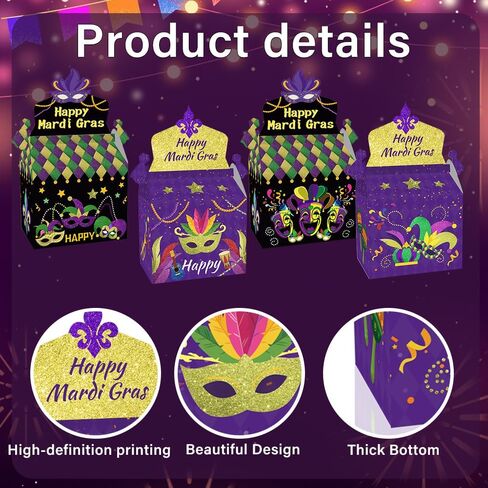 CMSSHUAI 12 Pcs Mardi Gras Gift Box Masquerade Treat Goodie Boxes Cardboard Candy Boxes for Mardi Gras Party Favors Birthday Decorations Snack Supplies in Saudi Arabia