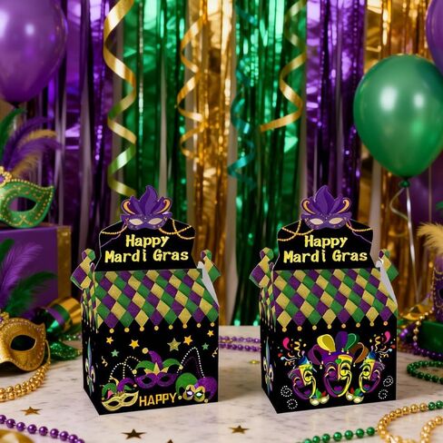 CMSSHUAI 12 Pcs Mardi Gras Gift Box Masquerade Treat Goodie Boxes Cardboard Candy Boxes for Mardi Gras Party Favors Birthday Decorations Snack Supplies in Saudi Arabia