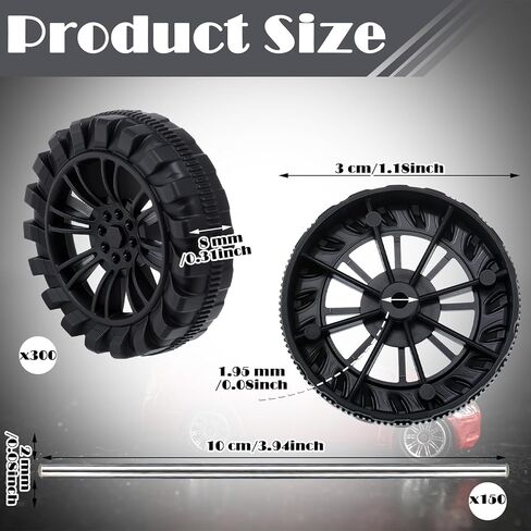 Sotiff 300 Pcs Black Plastic Project Wheels with 2 mm Hole and 150 Pcs Shaft Rods, 100 mm Round Rod Axles for Science Engineering Car Truck Boat Helicopter Model Part in Saudi Arabia