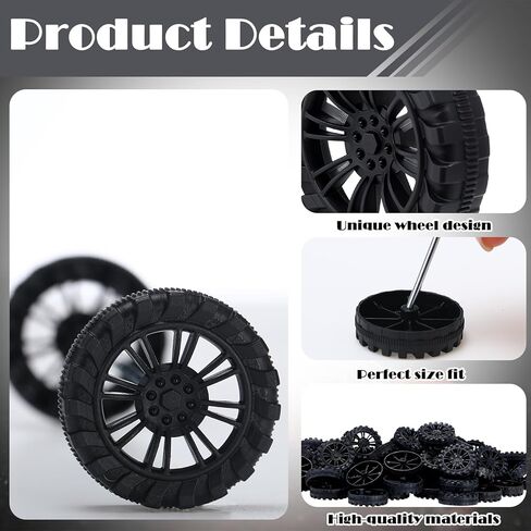 Sotiff 300 Pcs Black Plastic Project Wheels with 2 mm Hole and 150 Pcs Shaft Rods, 100 mm Round Rod Axles for Science Engineering Car Truck Boat Helicopter Model Part in Saudi Arabia