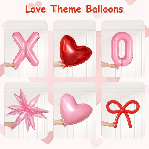 Ouddy Life Valentines Day Balloons Arch Garland Kit، 164 قطعة من القصاصات الورقية الحمراء والوردية على شكل قلب XOXO ستار فويل بالون الورود الاصطناعية بتلات الزهور للفتيات وأعياد الميلاد وحفلات عيد الحب in Saudi Arabia