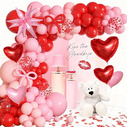 Ouddy Life Valentines Day Balloons Arch Garland Kit، 164 قطعة من القصاصات الورقية الحمراء والوردية على شكل قلب XOXO ستار فويل بالون الورود الاصطناعية بتلات الزهور للفتيات وأعياد الميلاد وحفلات عيد الحب in Saudi Arabia