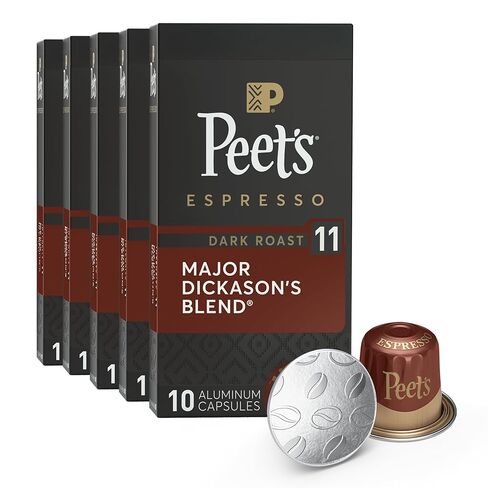 Peet's Coffee, Dark Roast Espresso Capsules, Compatible with Nespresso Original Machines, 100% Arabica Coffee - Major Dickason's Blend, Intensity 11, 100 Count (10 Boxes of 10 Espresso Capsules) in Saudi Arabia