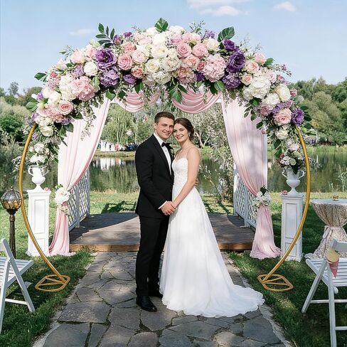 8ft Balloon Arch Stand,Round Backdrop Stand,Golden Circle Wedding Arch Frame for Wedding,Valentine's Day,Birthday,Party,Friends Gathering,Christmas,Garden Decoration in Kuwait