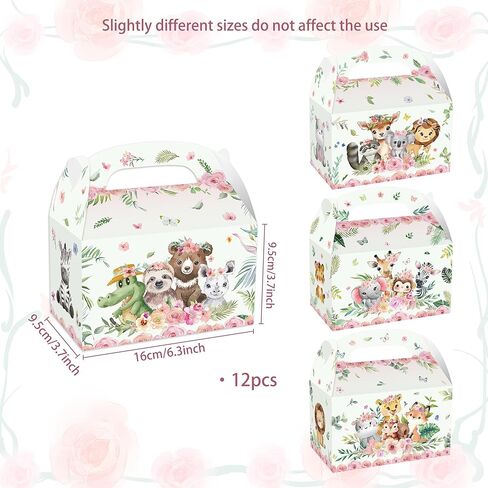 12 PCS Pink Jungle Animal Party Boxes Treat Bags Safari Animal Candy Goodie Bags for Wild One Safari Baby Shower Birthday Party Favors in Saudi Arabia