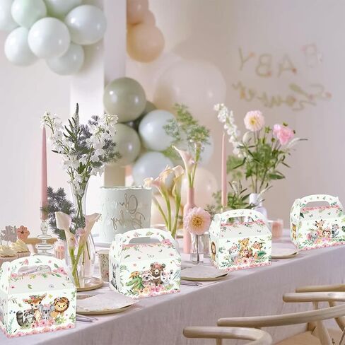 12 PCS Pink Jungle Animal Party Boxes Treat Bags Safari Animal Candy Goodie Bags for Wild One Safari Baby Shower Birthday Party Favors in Saudi Arabia