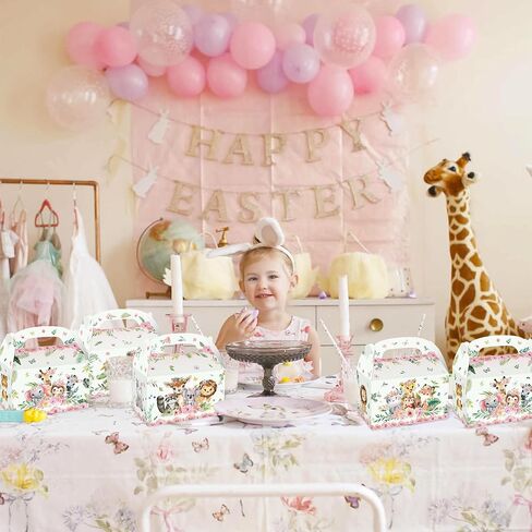 12 PCS Pink Jungle Animal Party Boxes Treat Bags Safari Animal Candy Goodie Bags for Wild One Safari Baby Shower Birthday Party Favors in Saudi Arabia