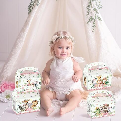 12 PCS Pink Jungle Animal Party Boxes Treat Bags Safari Animal Candy Goodie Bags for Wild One Safari Baby Shower Birthday Party Favors in Saudi Arabia
