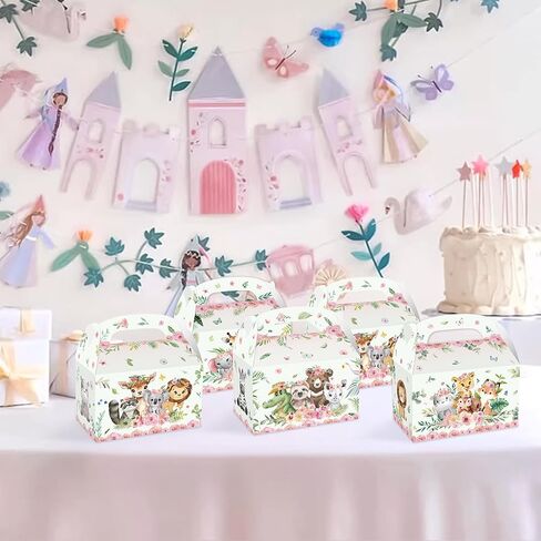 12 PCS Pink Jungle Animal Party Boxes Treat Bags Safari Animal Candy Goodie Bags for Wild One Safari Baby Shower Birthday Party Favors in Saudi Arabia