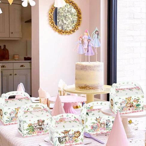 12 PCS Pink Jungle Animal Party Boxes Treat Bags Safari Animal Candy Goodie Bags for Wild One Safari Baby Shower Birthday Party Favors in Saudi Arabia