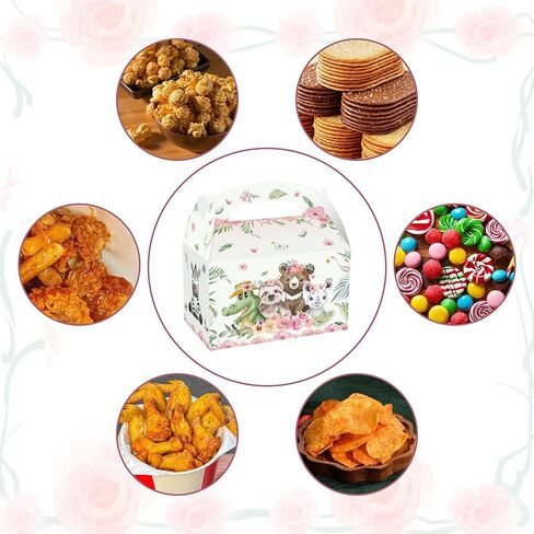 12 PCS Pink Jungle Animal Party Boxes Treat Bags Safari Animal Candy Goodie Bags for Wild One Safari Baby Shower Birthday Party Favors in Saudi Arabia