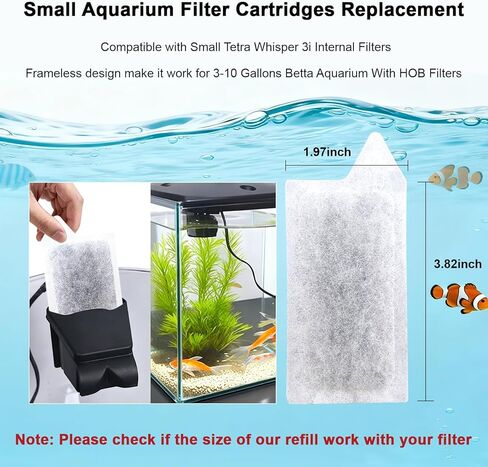 Small Aquarium Filter Cartridges Replacement Compatible with Tetra Whisper 3i Internal Filters, Frameless Design Filter Refills Work with 3-10 Gallons Small Fish Tank in Saudi Arabia