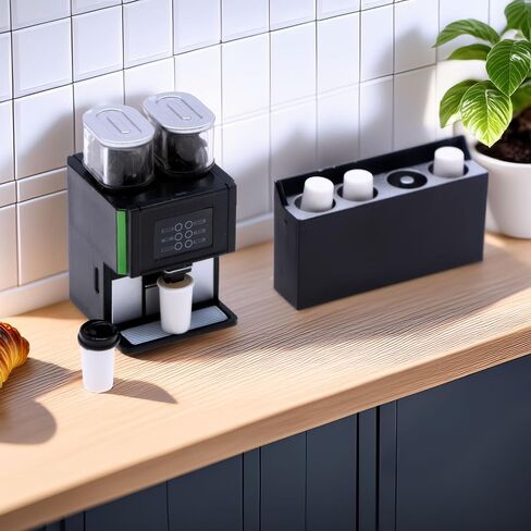 1:12 Scale Miniature Coffee Machine Set, Modern Dual-Hopper Brewer & Cups, Realistic Kitchen Appliance for Dollhouse, Diorama Cafe & Office Scenes in Saudi Arabia