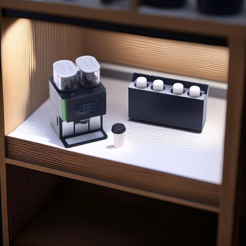 1:12 Scale Miniature Coffee Machine Set, Modern Dual-Hopper Brewer & Cups, Realistic Kitchen Appliance for Dollhouse, Diorama Cafe & Office Scenes in Saudi Arabia