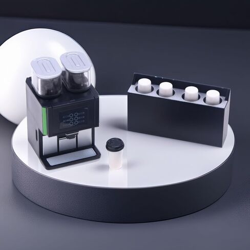 1:12 Scale Miniature Coffee Machine Set, Modern Dual-Hopper Brewer & Cups, Realistic Kitchen Appliance for Dollhouse, Diorama Cafe & Office Scenes in Saudi Arabia
