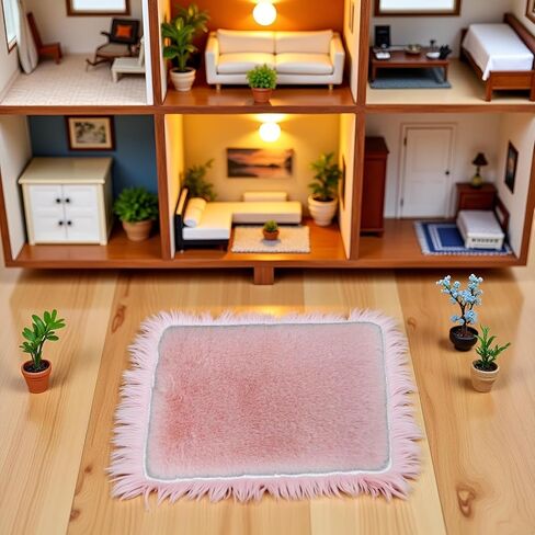 قطعتان من السجاد المربع الوردي، سجادة منفوشة مصغرة، ديكور بيت الدمى خفيف الوزن بمقياس 1/12 in Saudi Arabia