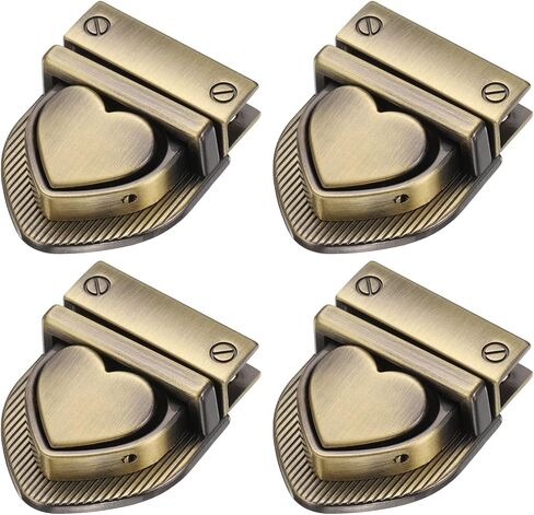 TIXIPEM Heart Tuck Lock Clasp Catch [4PCS] - Metal Purse Thumb Lock Buckle Fasteners Use for DIY Craft & Wallet Bag & Leather Handbags Making - [Yellow Bronze] Purse Clasp in Saudi Arabia