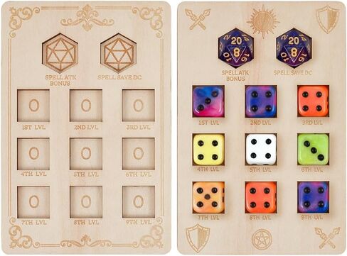 BENECREAT 2 أنماط D&D Spell Slot Tracker، نقش بالليزر، صينية نرد خشبية لهواة جمع الزنزانات والتنينات D&D هدية إكسسوار 5.9x3.9 بوصة in Saudi Arabia