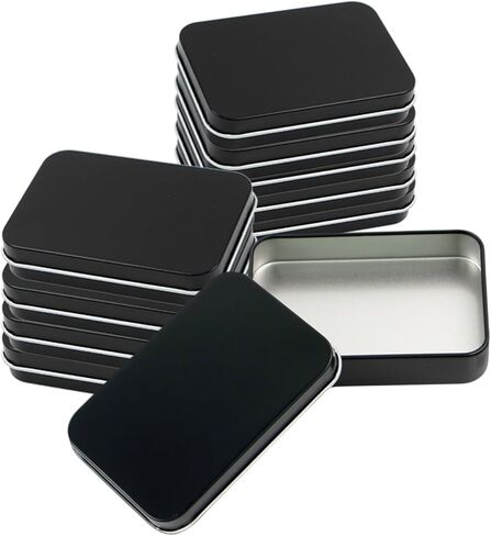 10 قطع من علب الصفيح الصغيرة السوداء، صندوق معدني صغير مع غطاء، صندوق معدني مستطيل الشكل لتخزين المجوهرات والحلوى والحرف اليدوية (أسود) in Kuwait