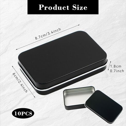 10 قطع من علب الصفيح الصغيرة السوداء، صندوق معدني صغير مع غطاء، صندوق معدني مستطيل الشكل لتخزين المجوهرات والحلوى والحرف اليدوية (أسود) in Kuwait