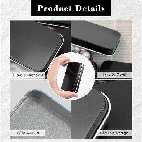 10 قطع من علب الصفيح الصغيرة السوداء، صندوق معدني صغير مع غطاء، صندوق معدني مستطيل الشكل لتخزين المجوهرات والحلوى والحرف اليدوية (أسود) in Kuwait