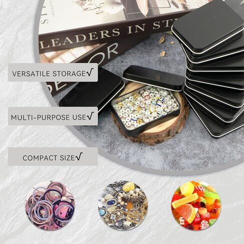 10 قطع من علب الصفيح الصغيرة السوداء، صندوق معدني صغير مع غطاء، صندوق معدني مستطيل الشكل لتخزين المجوهرات والحلوى والحرف اليدوية (أسود) in Kuwait