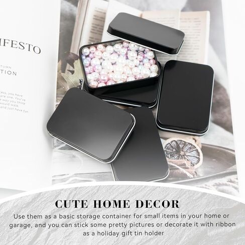 10 قطع من علب الصفيح الصغيرة السوداء، صندوق معدني صغير مع غطاء، صندوق معدني مستطيل الشكل لتخزين المجوهرات والحلوى والحرف اليدوية (أسود) in Kuwait