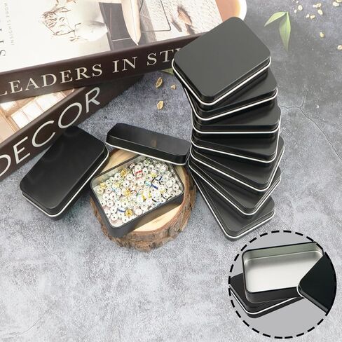 10 قطع من علب الصفيح الصغيرة السوداء، صندوق معدني صغير مع غطاء، صندوق معدني مستطيل الشكل لتخزين المجوهرات والحلوى والحرف اليدوية (أسود) in Kuwait