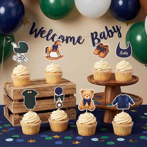 48 Pcs Green Blue Tartan Plaids Decorations Bear Baby Shower Cake Toppers Vintage Tartan Preppy Bear Cake Toppers for Baby Shower Birthday Party Decorations, 8 Styles in Kuwait