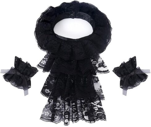 BLESSUME Black Colonial Lace Jabot Cuffs Set Costume Accessory (Big Black Colonial Cuffs) in Kuwait