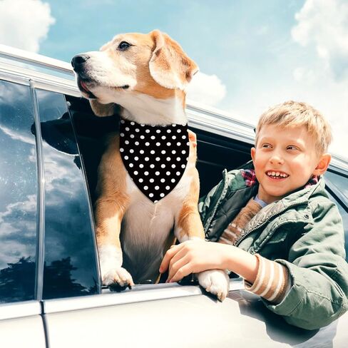 Black and White Polka Dot Dog Bandana Cartoon Theme Birthday Party Adjustable Triangle Bibs Dogs Scarf for Small Medium Large Pets in Saudi Arabia