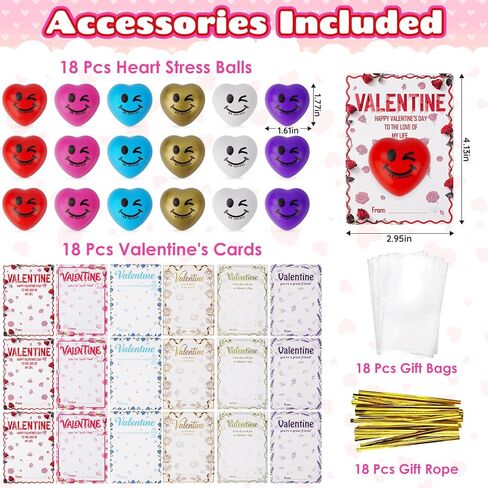 Valentines Day Gifts for Kids, 18 PCS Stress Ball with Cards, Valentines Day Classroom Favors, Valentines Day Gifts for Students, Perfect for Boys & Girls Classroom Gift Exchanges at School in Saudi Arabia