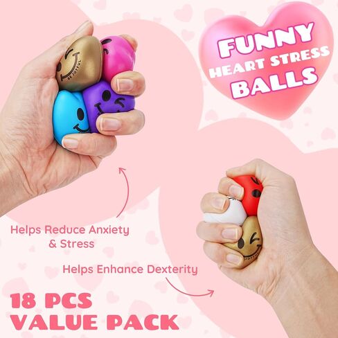 Valentines Day Gifts for Kids, 18 PCS Stress Ball with Cards, Valentines Day Classroom Favors, Valentines Day Gifts for Students, Perfect for Boys & Girls Classroom Gift Exchanges at School in Saudi Arabia