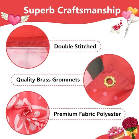 Large Valentines-Day Door Cover 6x2.9 Ft Happy Valentine's Day Banner Decorations Romantic Hearts Love Hanging Background for Indoor Outdoor Valentines Day Home Door Banner Party Supplies in Saudi Arabia