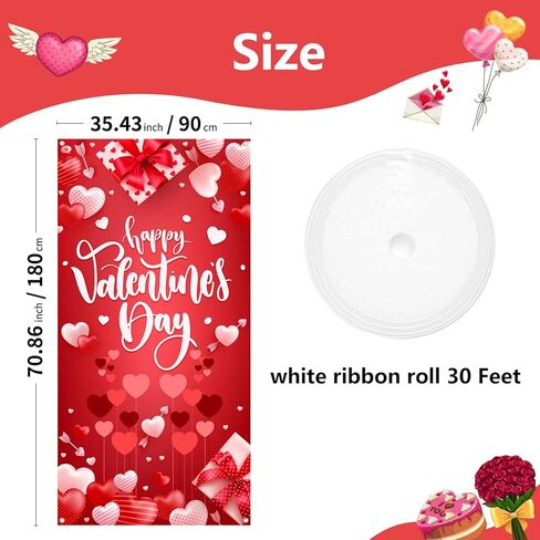 Large Valentines-Day Door Cover 6x2.9 Ft Happy Valentine's Day Banner Decorations Romantic Hearts Love Hanging Background for Indoor Outdoor Valentines Day Home Door Banner Party Supplies in Saudi Arabia