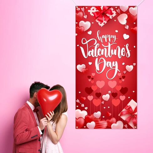 Large Valentines-Day Door Cover 6x2.9 Ft Happy Valentine's Day Banner Decorations Romantic Hearts Love Hanging Background for Indoor Outdoor Valentines Day Home Door Banner Party Supplies in Saudi Arabia