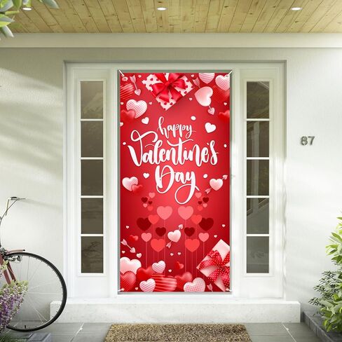 Large Valentines-Day Door Cover 6x2.9 Ft Happy Valentine's Day Banner Decorations Romantic Hearts Love Hanging Background for Indoor Outdoor Valentines Day Home Door Banner Party Supplies in Saudi Arabia