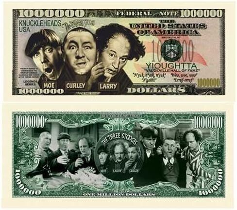 Three Stooges (3 Stooges) Million Dollar Bill With Bill Protector - Limited Edition - Best For Collecting, Full Color, Real Money Size. Makes A Great Gift. in Kuwait