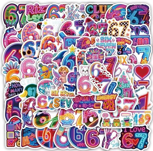 60Pcs 67 Stickers, Funny Six Seven Stickers Meme for Kids Teens Adult, 67 Stuff 6 7 Stickers for Water Bottle, Phone, Luggage, Laptop, 6 7 Party Decorations (60Pcs Neon) in Saudi Arabia