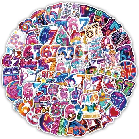60Pcs 67 Stickers, Funny Six Seven Stickers Meme for Kids Teens Adult, 67 Stuff 6 7 Stickers for Water Bottle, Phone, Luggage, Laptop, 6 7 Party Decorations (60Pcs Neon) in Saudi Arabia